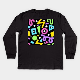 Bold Pop Art Neon Color Block Geometric Shapes Kids Long Sleeve T-Shirt